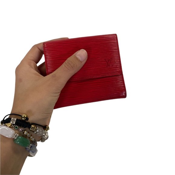 Authentic Louis Vuitton Wallet Credit Epi Porte Feiulle Elise Red Leather Trifol - Picture 7 of 9